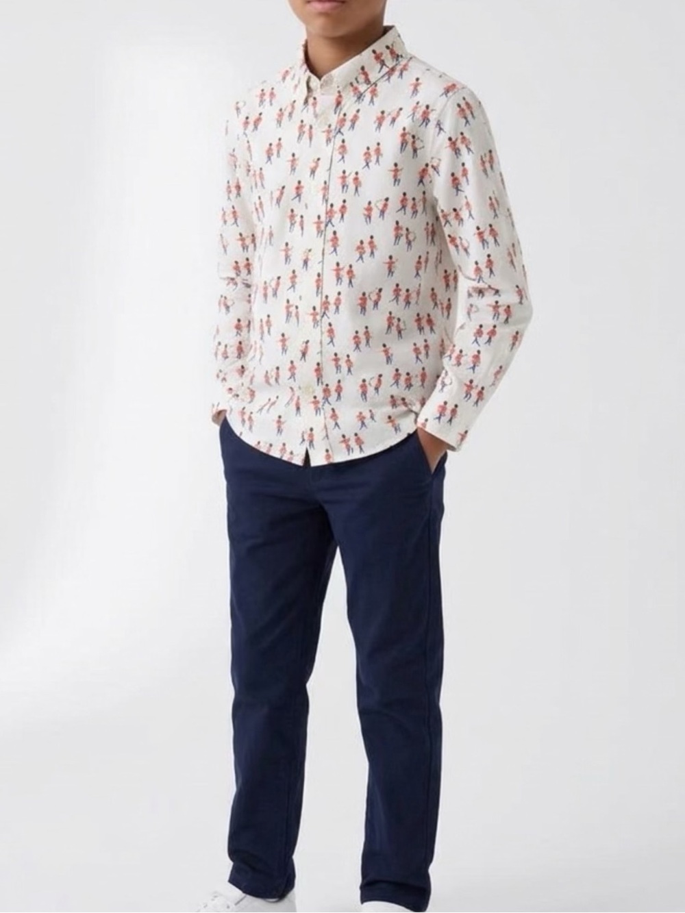NWT • Mini Boden • Boys Button Down Shirt w/musical/marching-band • Size 10-11Y